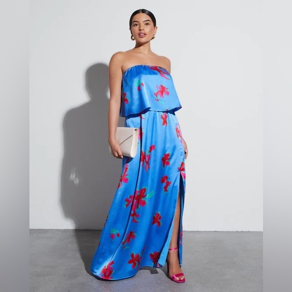 SUGARLIPS Aina Tropics Nonna Strapless Satin Maxi Dress XS - Picture 2 of 9